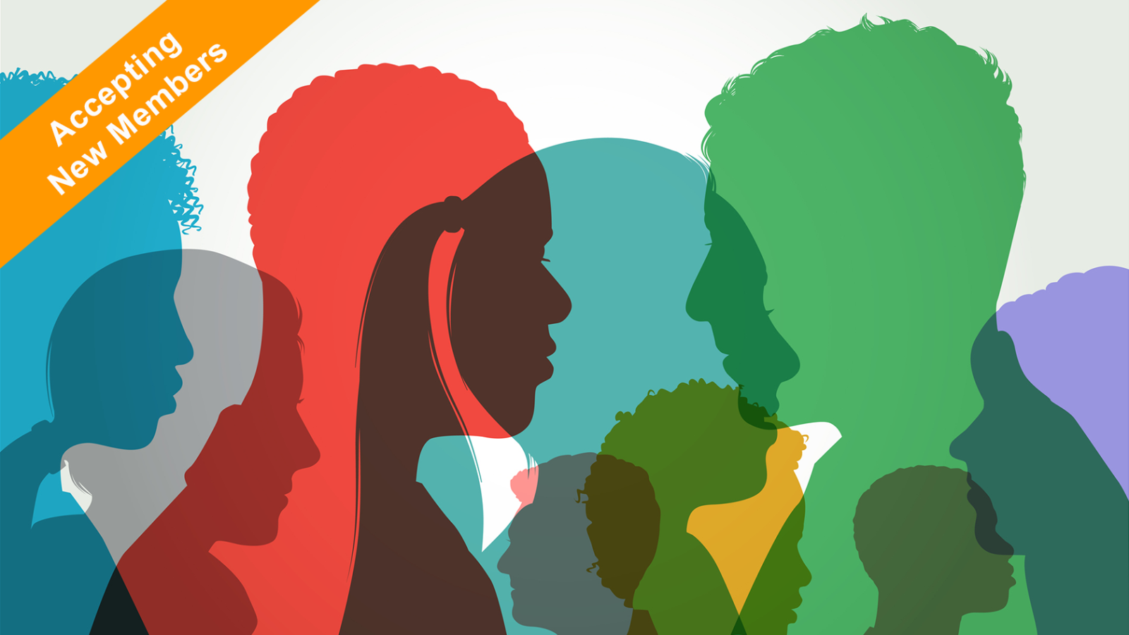 Illustration of overlapping colorful human profiles and silhouettes